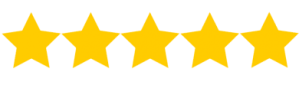 Five yellow stars displayed in a row on black background, representing a 5-star rating or excellent customer review score.